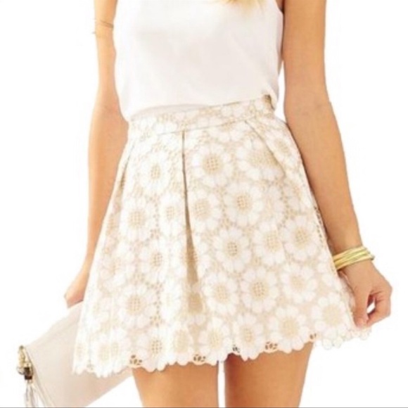 Lilly Pulitzer Dresses & Skirts - Lilly Pulitzer White & Metallic Gold Harlie Lacey Mini Skirt